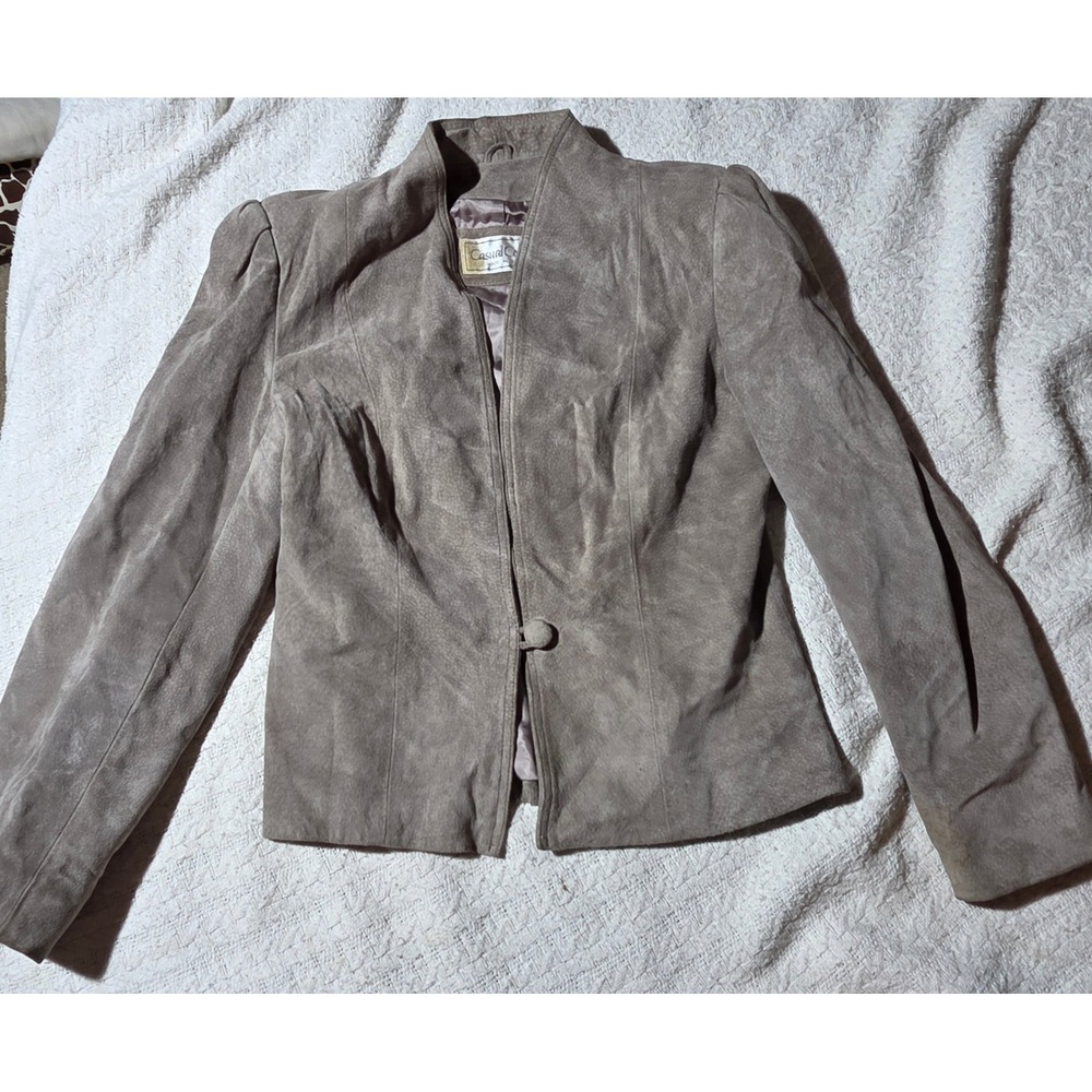 Casual Corner Suede Blazer Women 9-10‎ Taupe Good Vintage 80s Leather Jacket